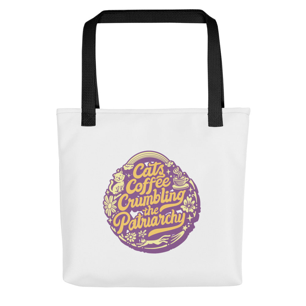 Cats Coffee Crumbling the Patriarchy Tote Bag