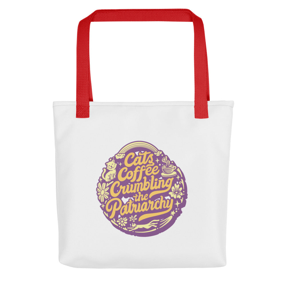 Cats Coffee Crumbling the Patriarchy Tote Bag