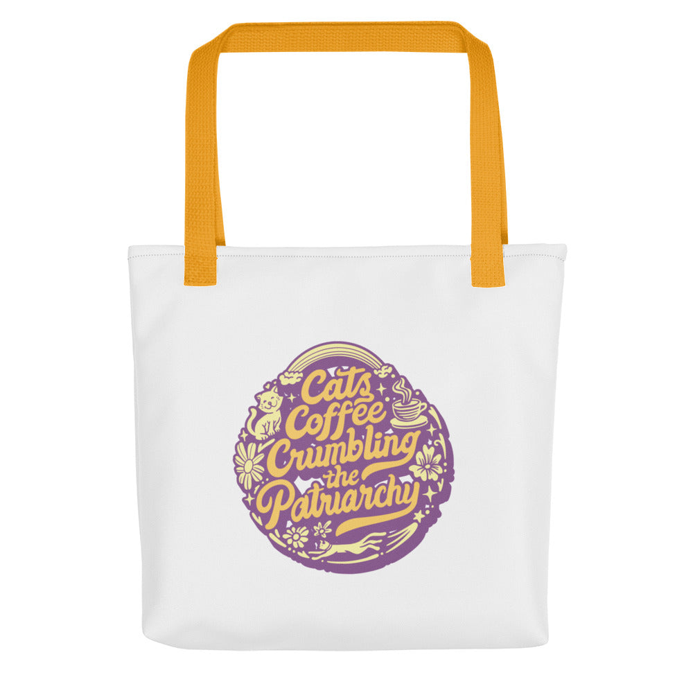 Cats Coffee Crumbling the Patriarchy Tote Bag